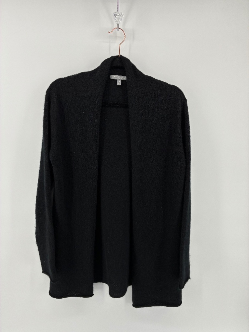 Neiman Marcus 100% Cashmere Open Front Black Cardigan